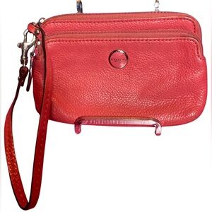 COACH Coral Poppy Leather Double Zip Wristlet, EUC